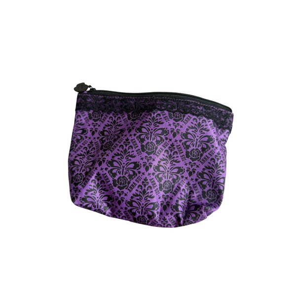 ANNA SUI Purple Black Patterned Makeup Travel Cosmetic Bag NEW NWOT - Picture 4 of 6